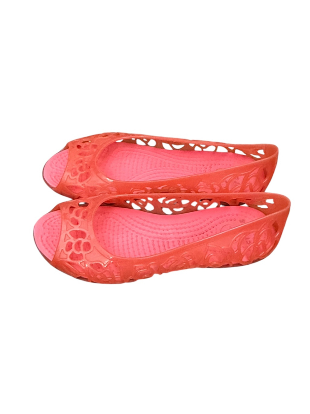Crocs Girls Pink Coral Jelly Peep Toe Flats Water Shoes Size J2 C2 - Picture 4 of 8